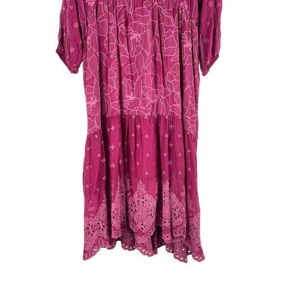 Johnny Was Gracie Hopscotch Embroidered Midi Dress Rumba Red Size L - Picture 7 of 12